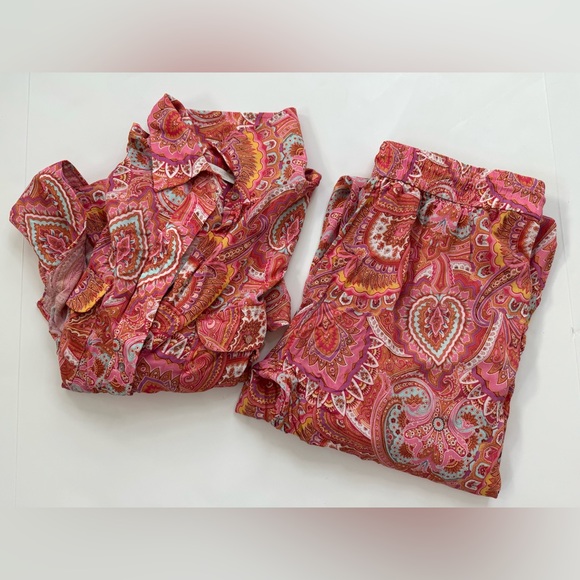 ZARA pajamas lounge set sleepwear paisley print Mediterranean size small - Picture 7 of 8